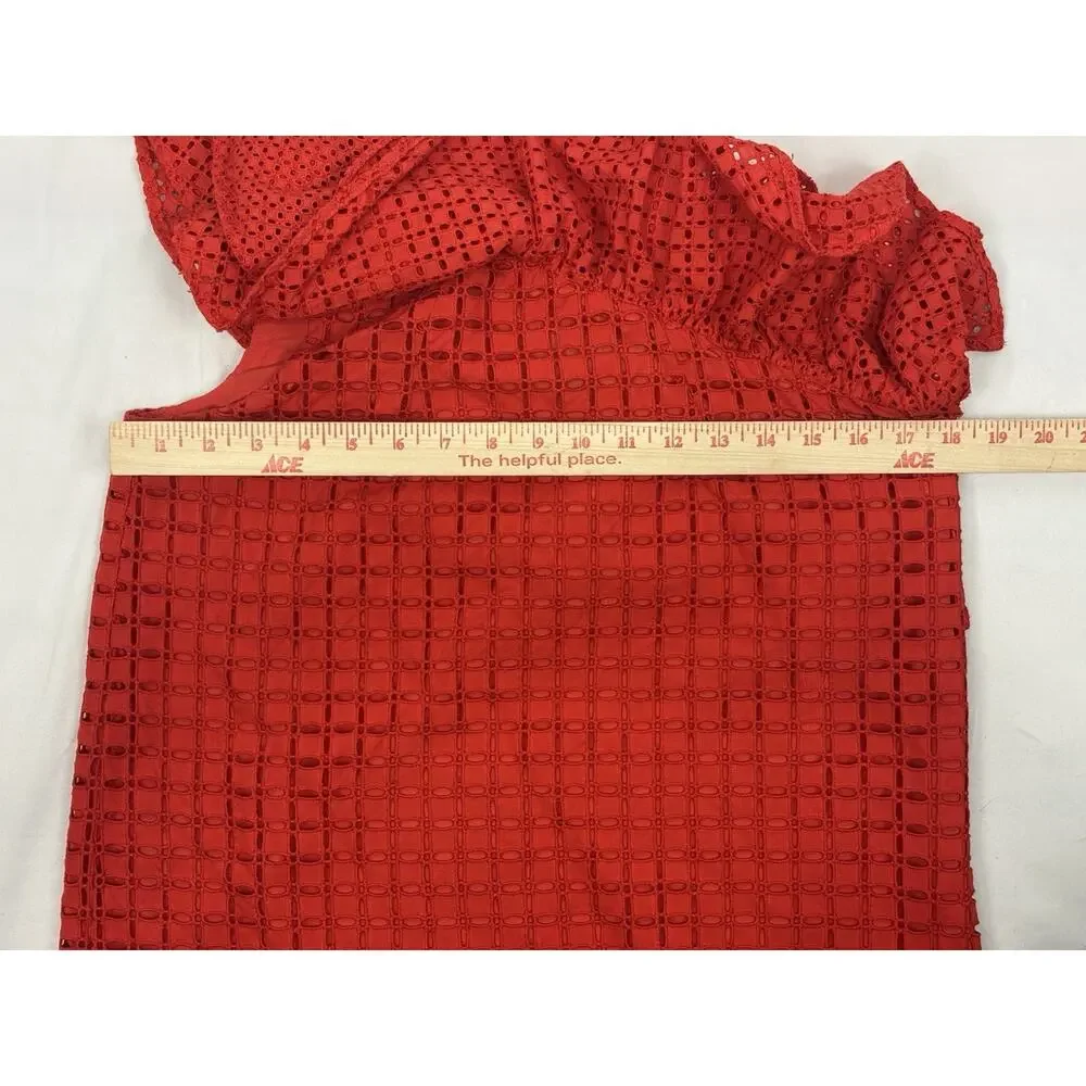 J Crew One Shoulder Ruffle Sleeveless Top Eyelet Lace Red Size 4